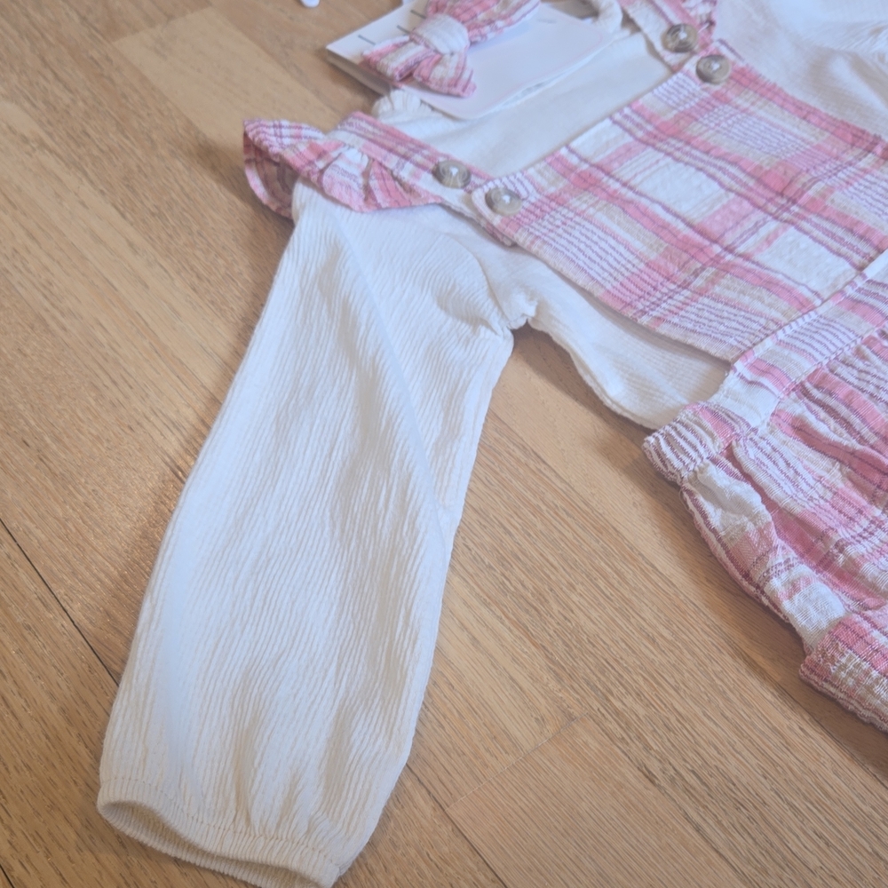 Nicole Miller NWT 24 Month Pink Plaid Overall Dress with White Top - Picture 5 of 9